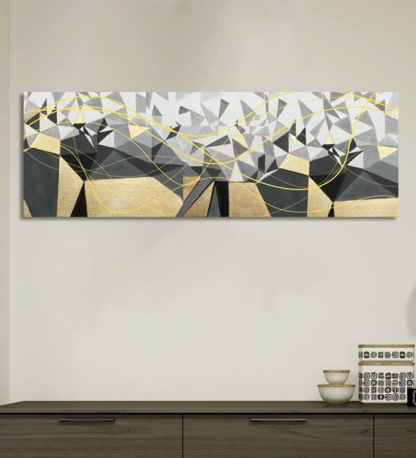 Geometric pattern Grey Canvas Teakwood Framed