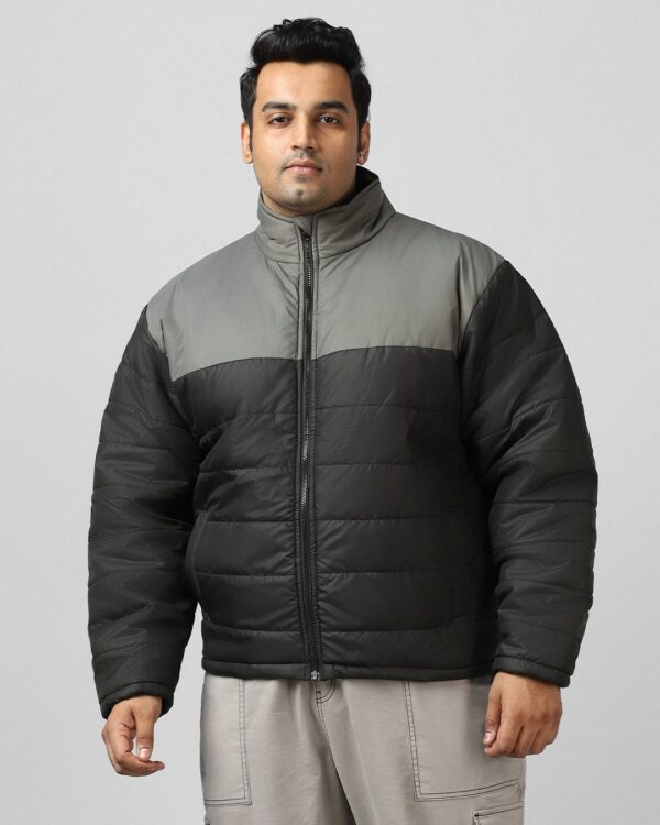 Men's Black & Grey Color Block Oversized Plus Size Jacket